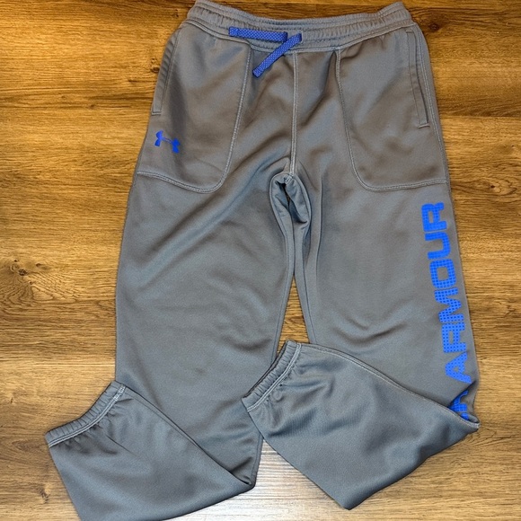 Under Armour Storm Cold Gear Loose Gray Blue Logo Joggers Sweatpants Youth Large - Picture 1 of 10